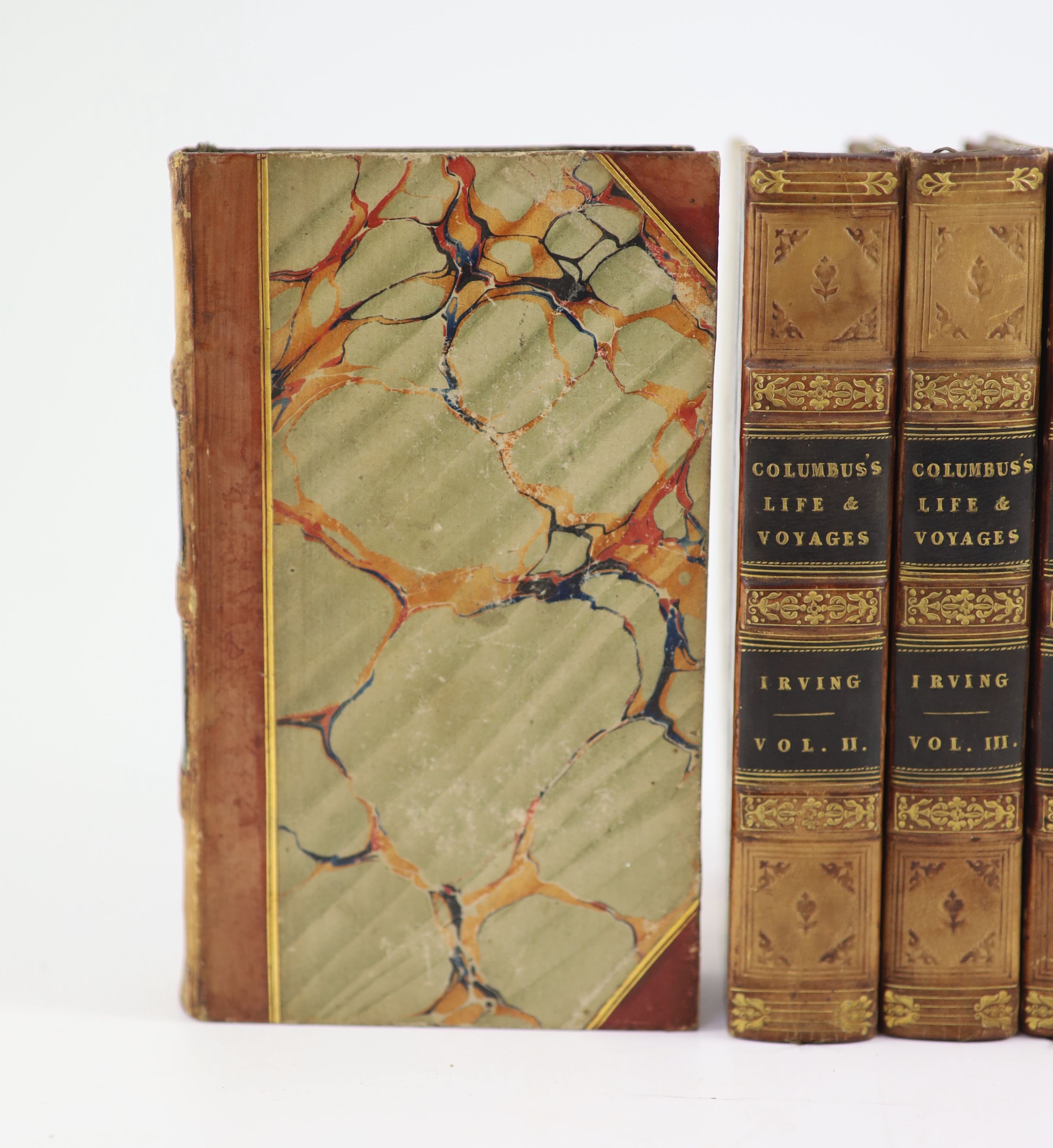 Irving, Washington - A History of the Life and Voyages of Christopher Columbus, 4 vols, 16mo, calf, with 2 folding maps, Baudry, Paris, 1828